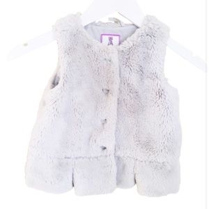 GYMBOREE Glitter Detail Soft Faux Fur Vest With Button Front Grey Girl Age 4T